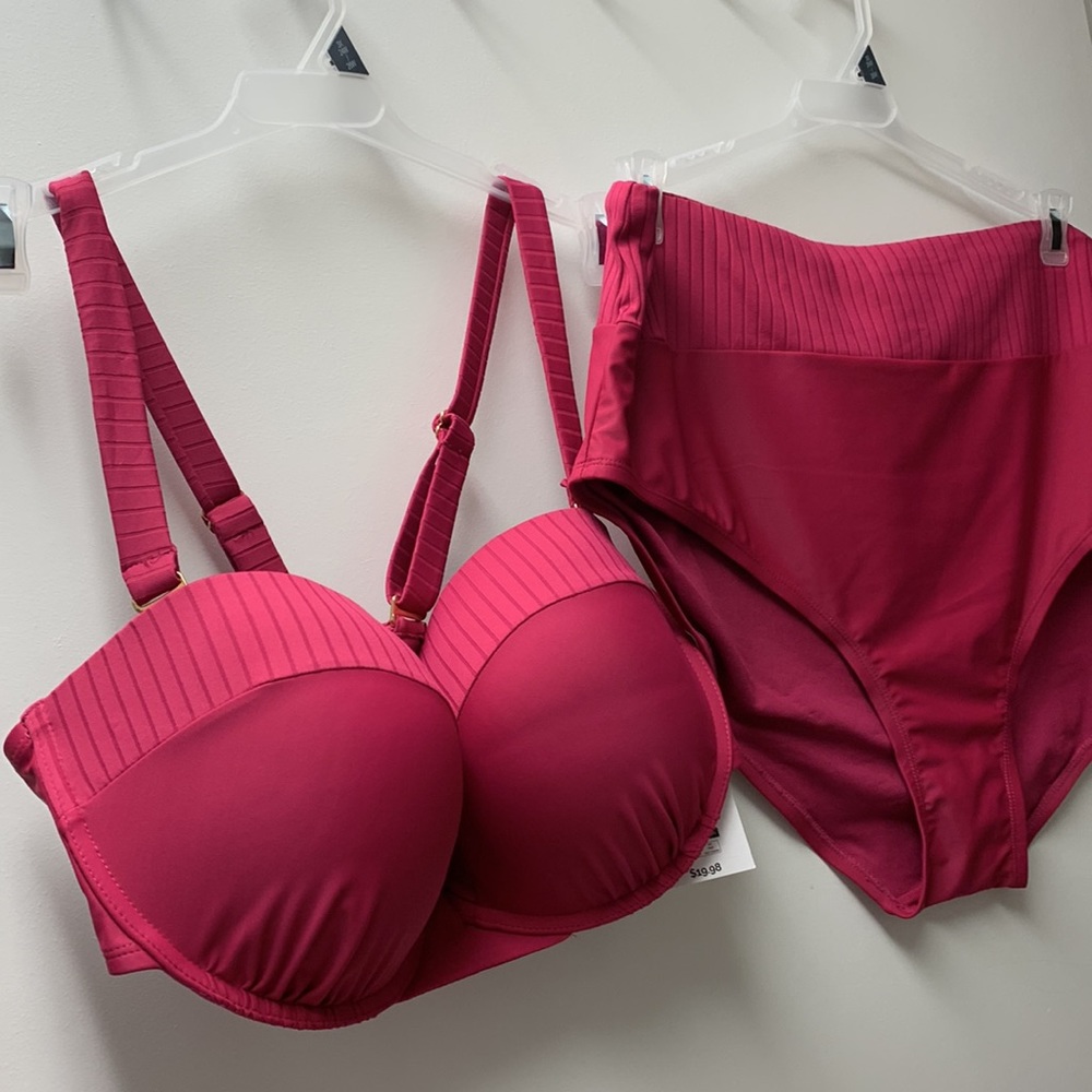 Terra & Sky Plus Size Hot Pink Two Piece Swim Set